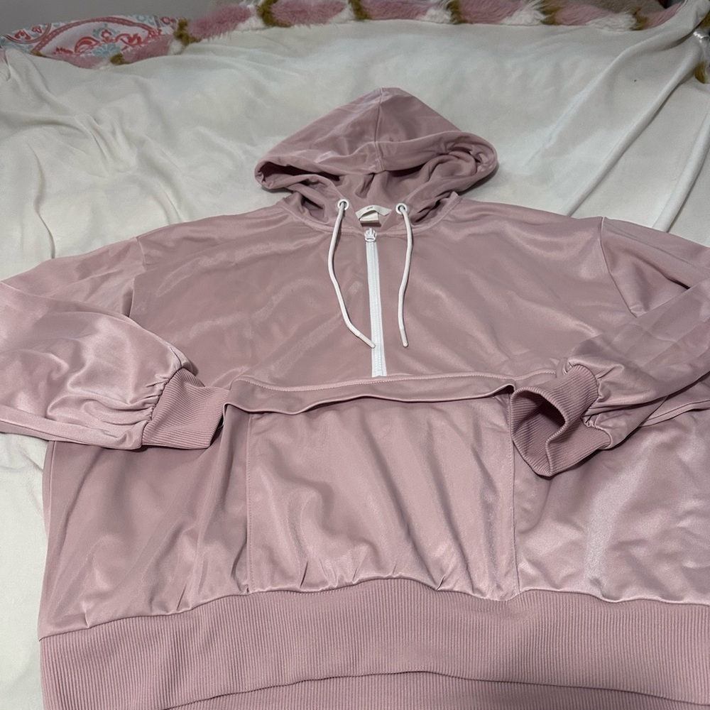 H&M Blush Satin Zip-Up Hoodie M